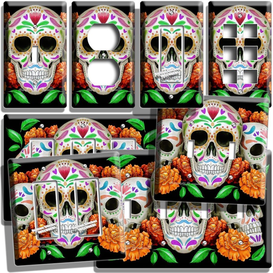 MEXICAN CALAVERA SUGAR SKULLS LIGHT SWITCH OUTLET WALL PLATE FOLK ART ROOM DECOR