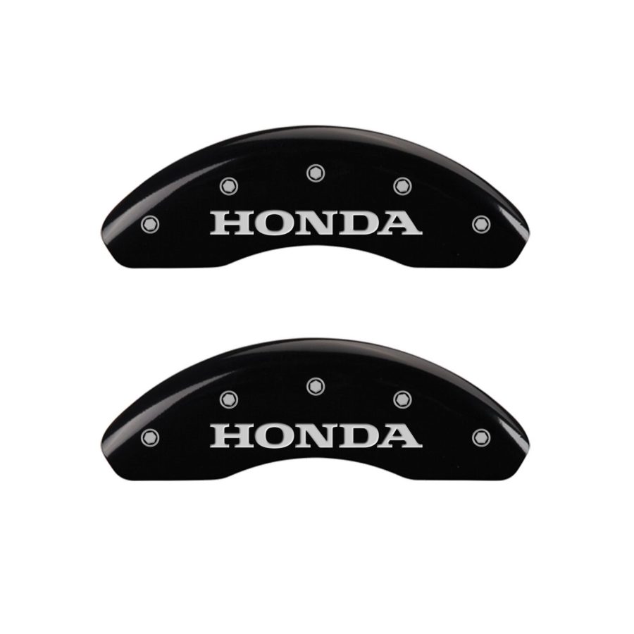 MGP CALIPER 20220SHONBK Black Powder Coat Finish Front and Rear Caliper Cover, Set of 4 (Honda Silver Characters, Engraved)