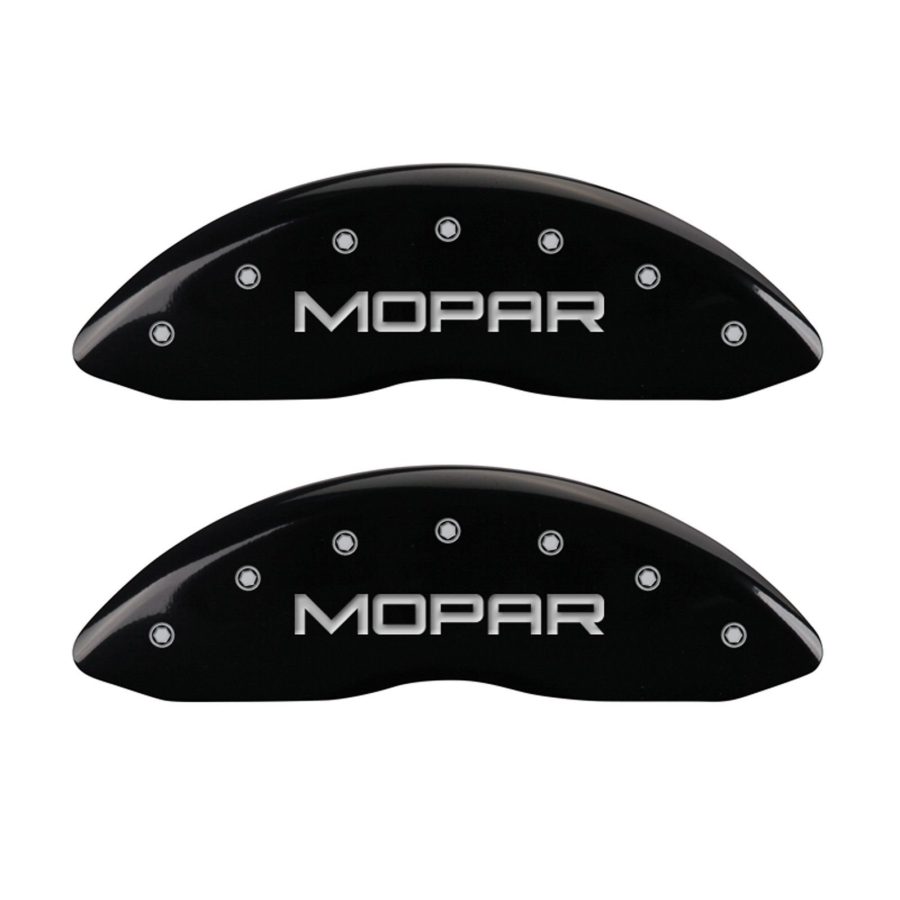 MGP CALIPER 32006SMOPBK Black Powder Coat Finish Front and Rear Caliper Cover, Set of 4 (MOPAR Silver Characters, Engraved)