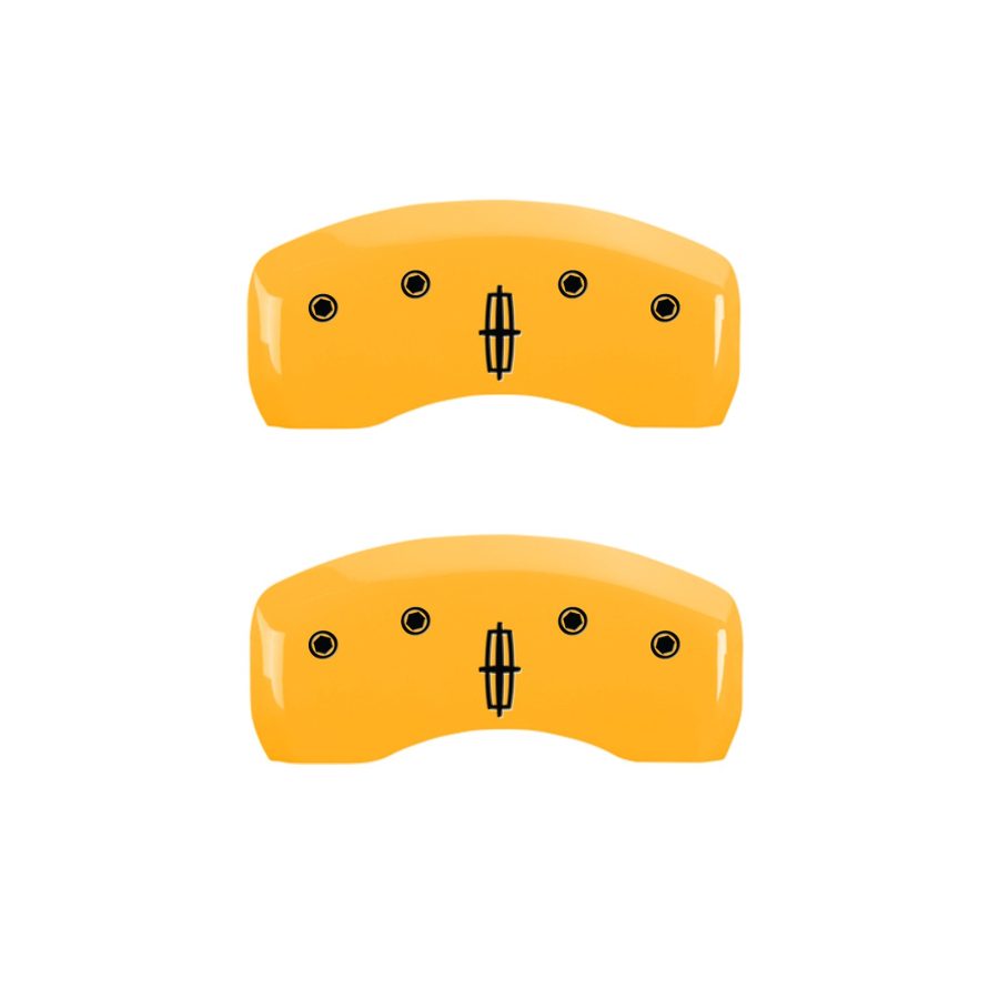 MGP CALIPER 36008SLC1YL Yellow Engraved Front and Rear Powder Coat Finish Black Character Caliper Cover, Set of 4