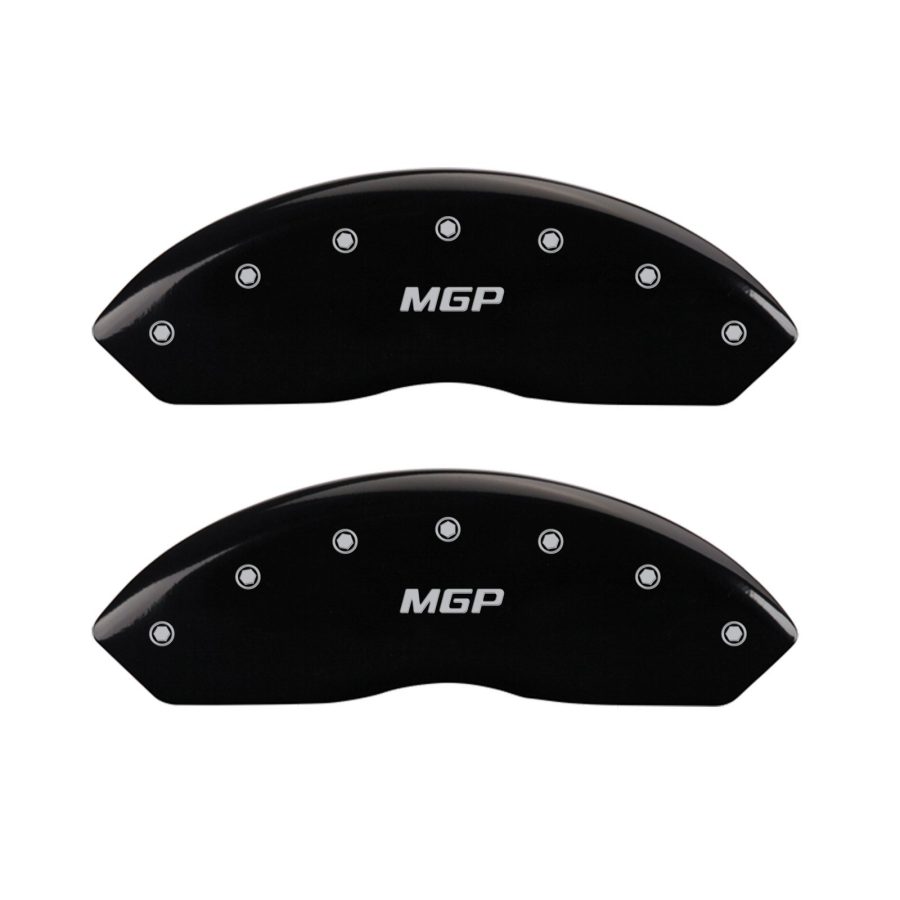 MGP CALIPER 42014SMGPBK Black Powder Coat Finish Front and Rear Caliper Cover, Set of 4 (MGP Silver Characters, Engraved)