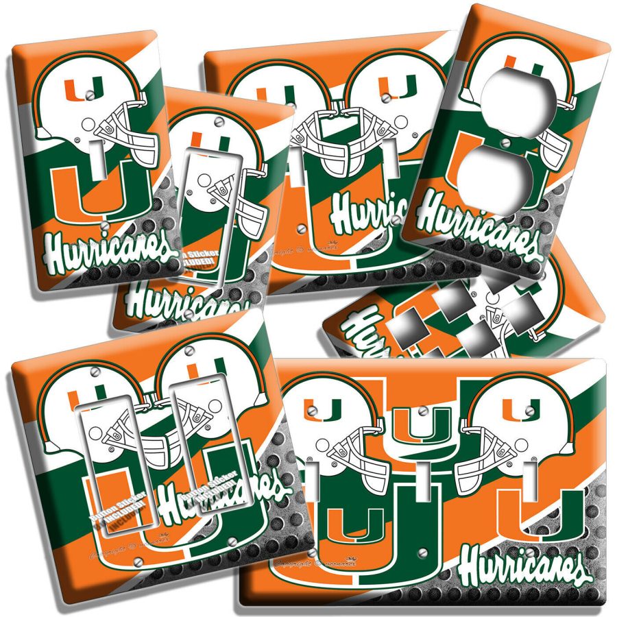 MIAMI HURRICANES UNIVERSITY COLLEGE FOOTBALL LIGHT SWITCH OUTLET PLATE ART DECOR