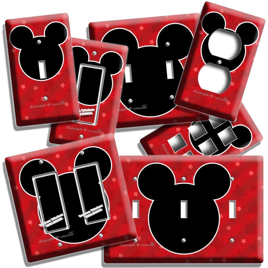 MICKEY MOUSE EARS RED STARS LIGHT SWITCH OUTLET WALL PLATE BABY NURSERY HD DECOR