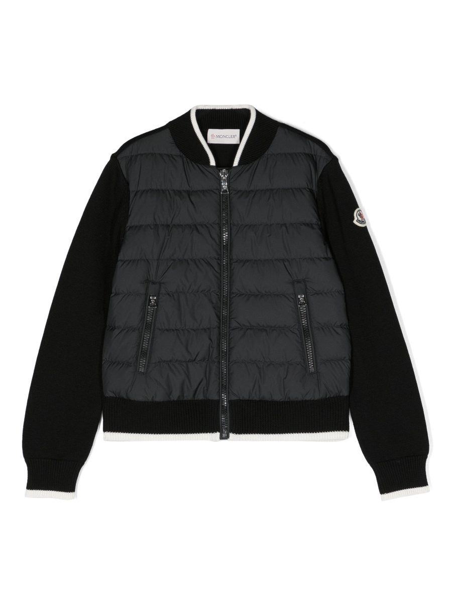 MONCLER KIDS Boys Logo Patch Padded Panelled Cardigan Black