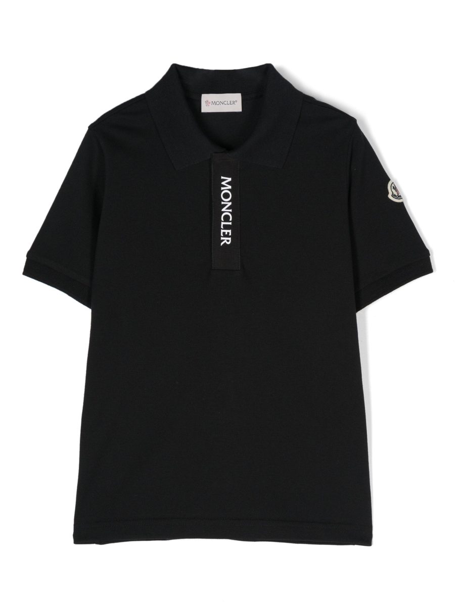 MONCLER KIDS Boys Logo Patch Polo Shirt With Logo Print Black