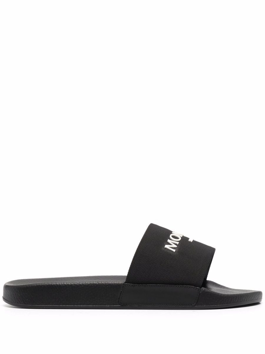 MONCLER Logo Print Pool Slides Black