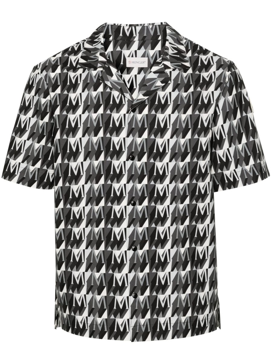 MONCLER Monogram Print Cotton Shirt Multicolour Grey White