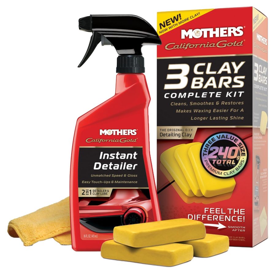 MOTHERS 07240 California Gold Clay Bar System for Car Detailing, Kit Includes Detailer, 3 Clay Bars, and Microfiber Towel