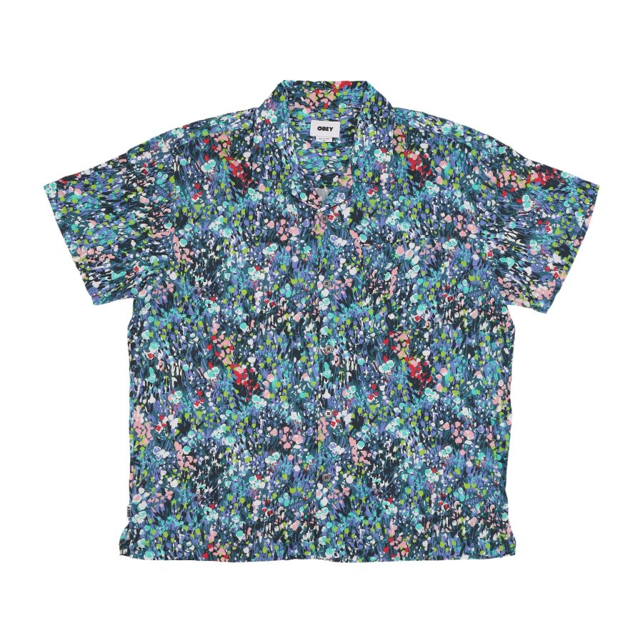 Men's Short Sleeve Shirt The Garden Woven Shirt Teal Blue Multi