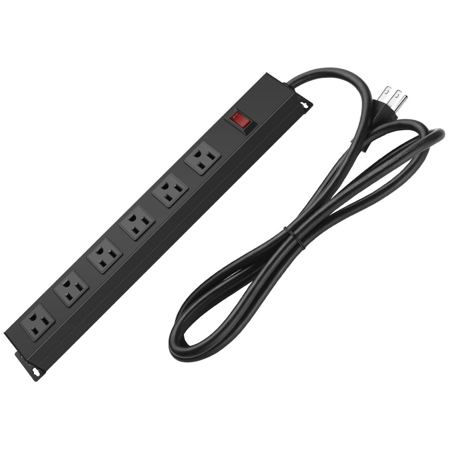 Metal Wall Mount Power Strip, Mountable Power Outlet With 6 Ac Outlets, Aluminum