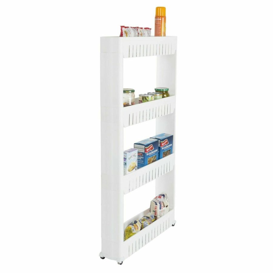 Mobile Shelving Unit Organizer with 4 Large Storage Baskets Slim Slide Wheels