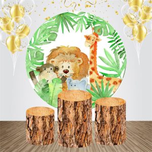 Monstera Stump Safari Round Baby Shower Backdrop Kit - Aperturee