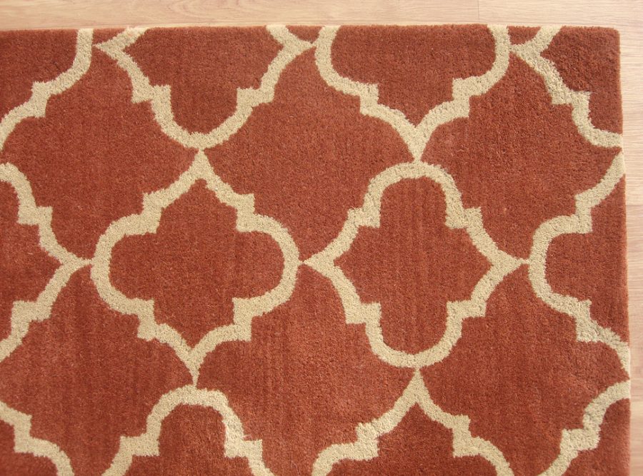 Moroccon Style Scroll Pattern Woolen Area Rug - 3' x 5'