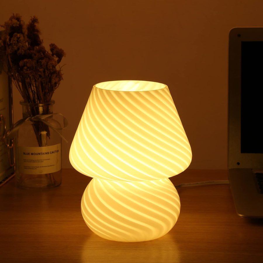 Mushroom Lamp,Glass Table Bedside Lamps Translucent Murano Vintage Style Striped