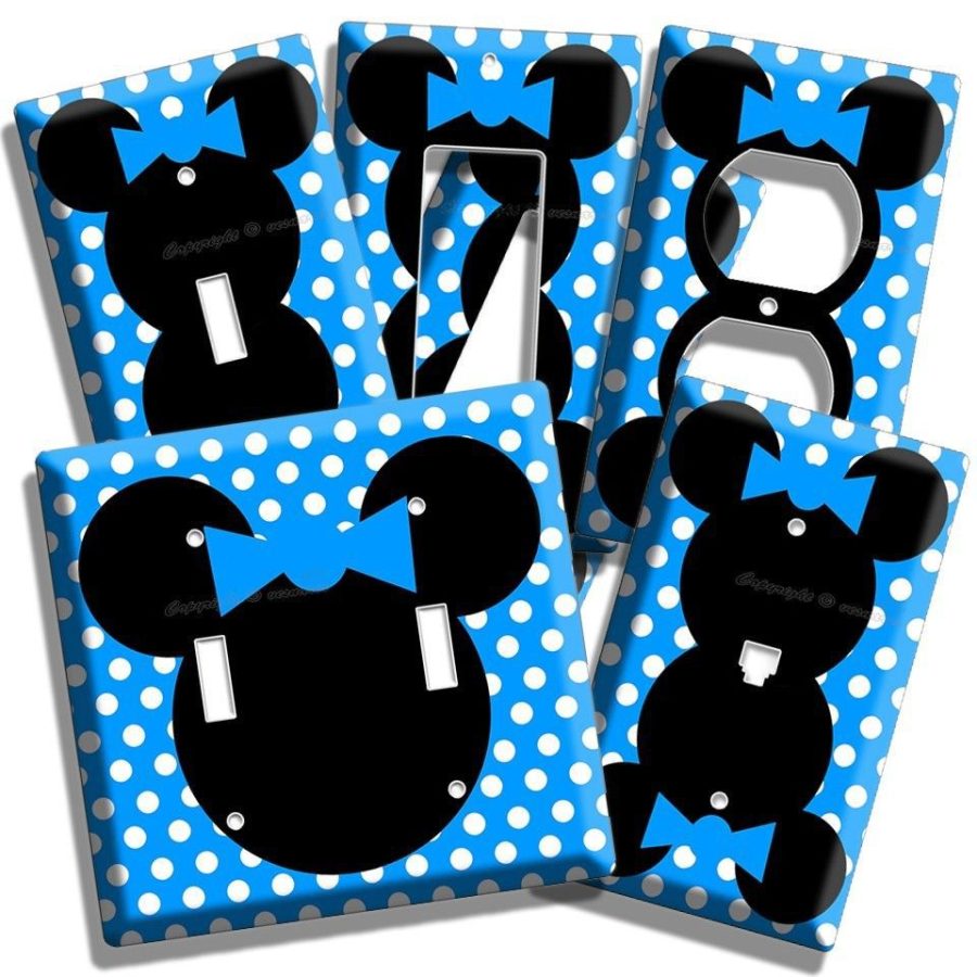 NEW MINNIE MOUSE HEAD BLUE POLKA DOTS KIDS GIRLS ROOM DECOR LIGHT SWITCH OUTLETS