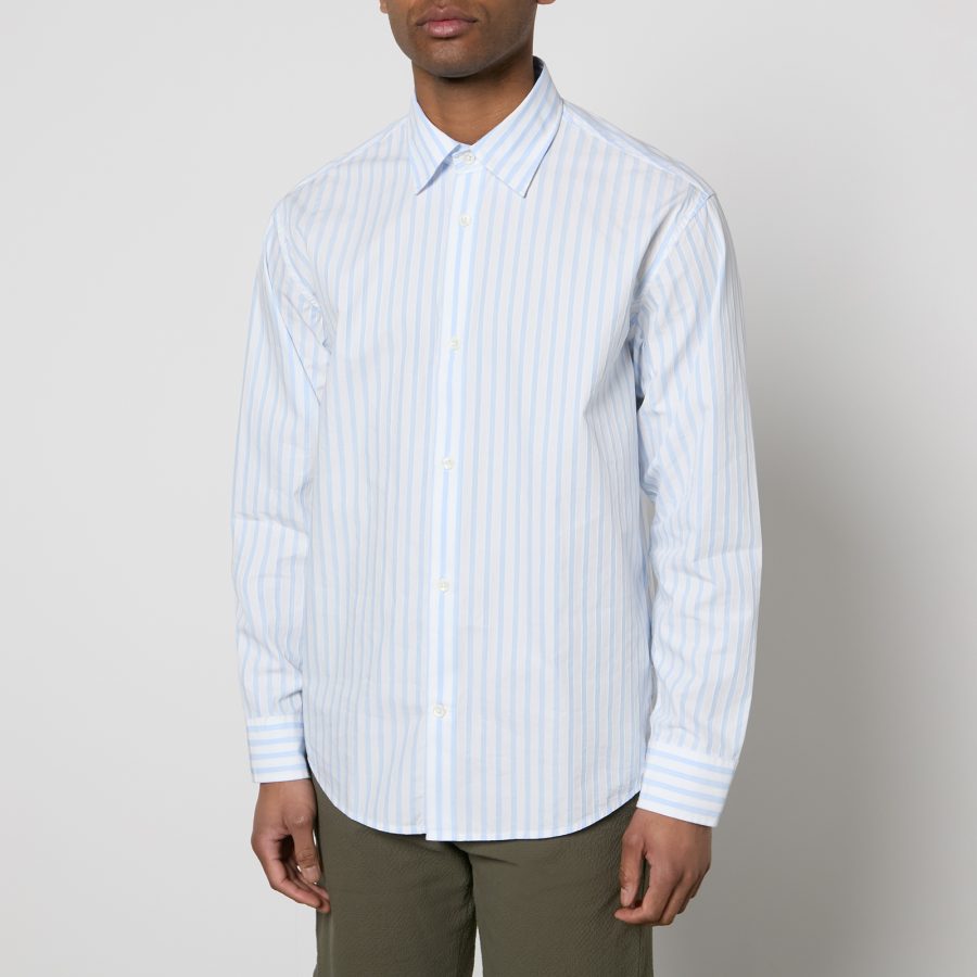 NN.07 Freddy No Pocket Striped Cotton-Poplin Shirt - L