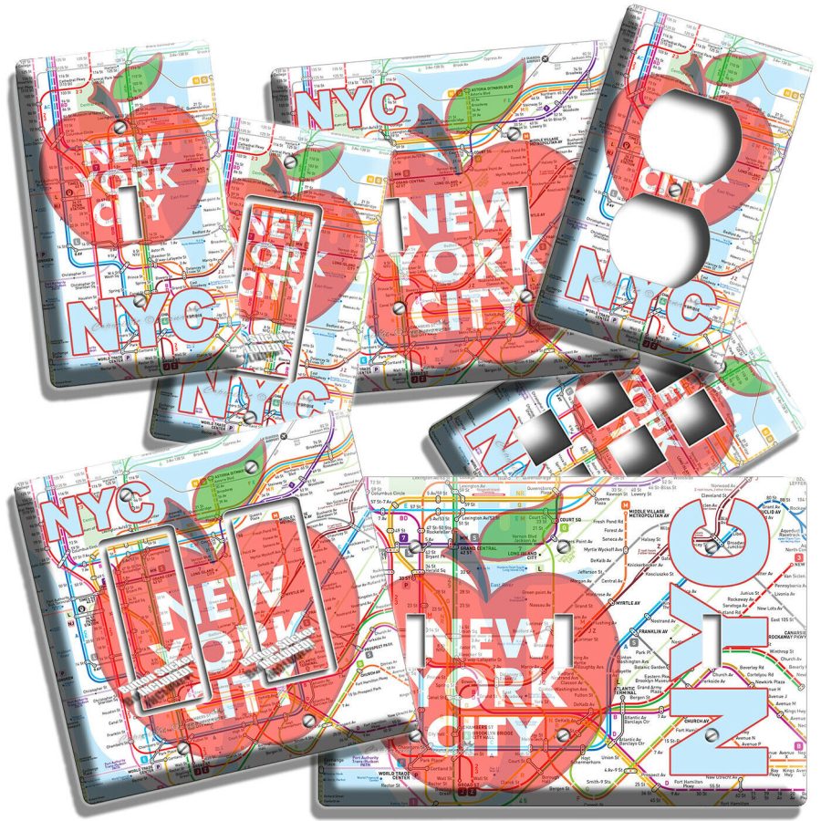 NYC NEW YORK CITY BIG APPLE SUBWAY MAP LIGHT SWITCH OUTLES WALL PLATE ROOM DECOR