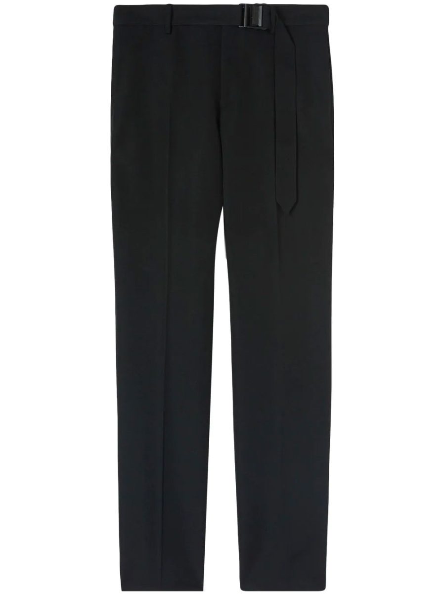 OFF-WHITE Buckle Dry Wool Belted Slim-Fit Trousers Black