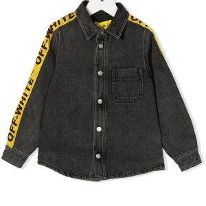 OFF-WHITE KIDS Industrial Logo Band Denim Shirt Dark Grey Yellow