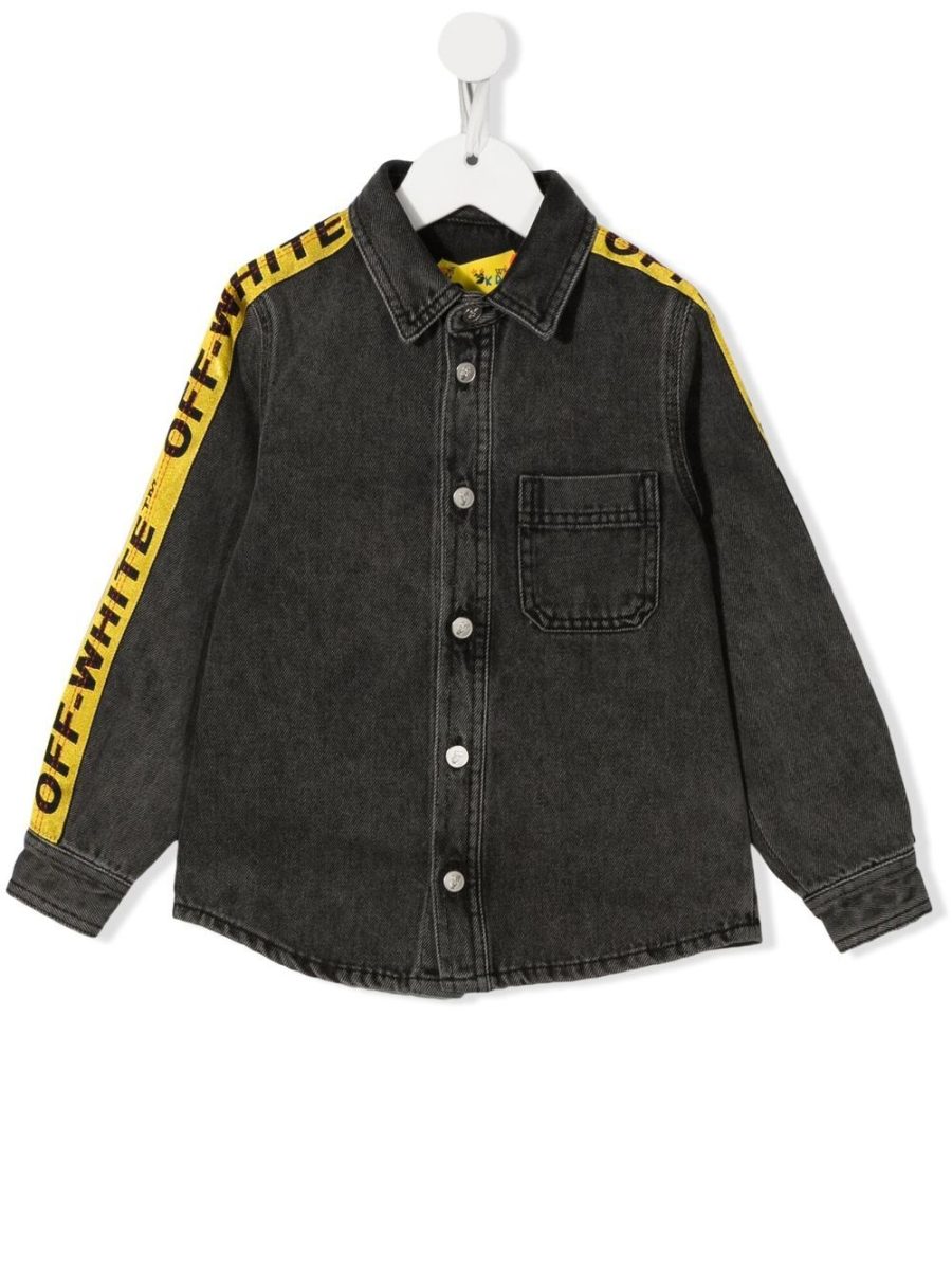 OFF-WHITE KIDS Industrial Logo Band Denim Shirt Dark Grey Yellow