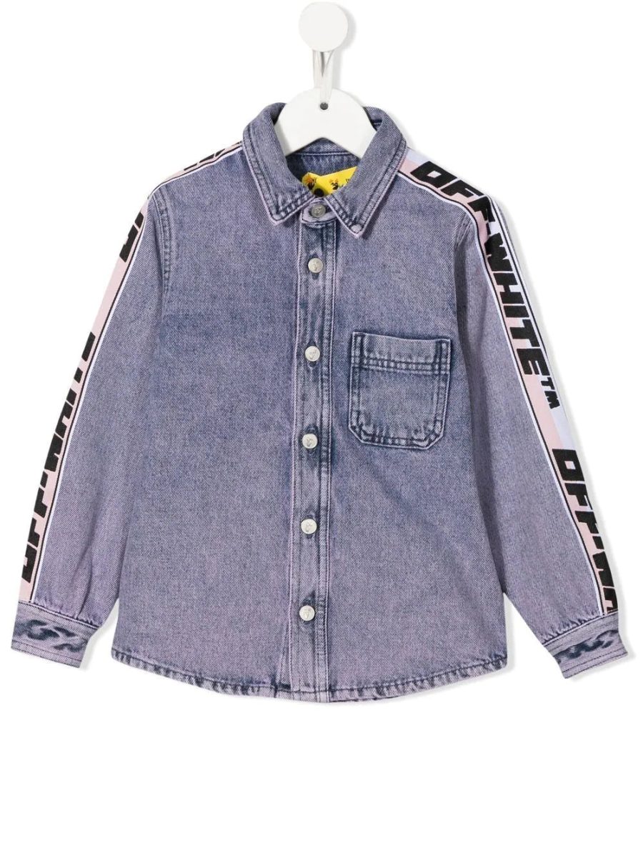 OFF-WHITE KIDS Industrial Logo Band Denim Shirt Pink Black