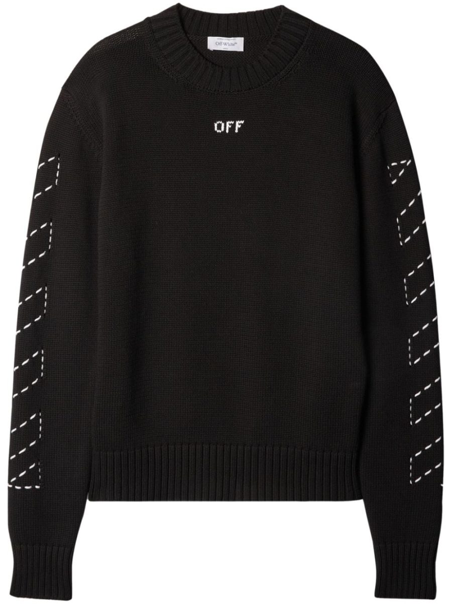 OFF-WHITE Stitch Arrows Diag Knit Crewneck Sweatshirt Black White