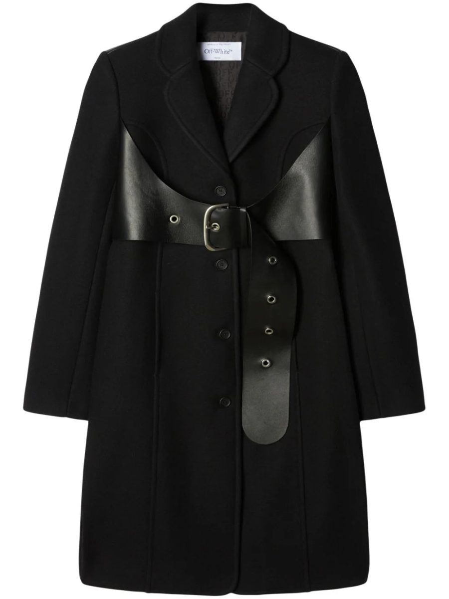 OFF-WHITE WOMEN Brushed Wool Belt Coat Black