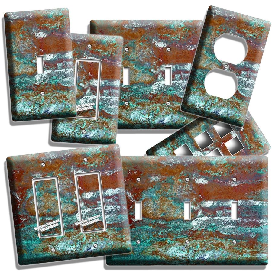 OLD RUSTED WORN OUT COPPER RUSTIC GREEN PATINA DESIGN LIGHT SWITCH COVER OUTLET