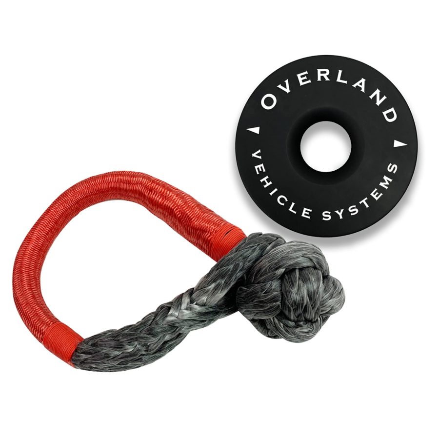 OVERLAND 19-6580 45,000 Pound Capacity Low Friction Soft Shackle and Aluminum Recovery Ring Towing Combo Pack for Trucks, SUVs, RVs, & Campers