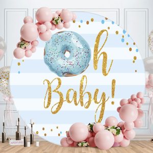 Oh Baby Donut Stripe Round Gender Reveal Backdrop - Aperturee