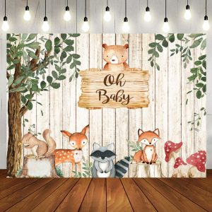 Oh Baby Green Tree Cute Animals Birthday Backdrop - Aperturee