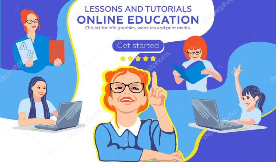 Online courses lessons and tutorials. Online education. Clip art for infographics, websites and print media.