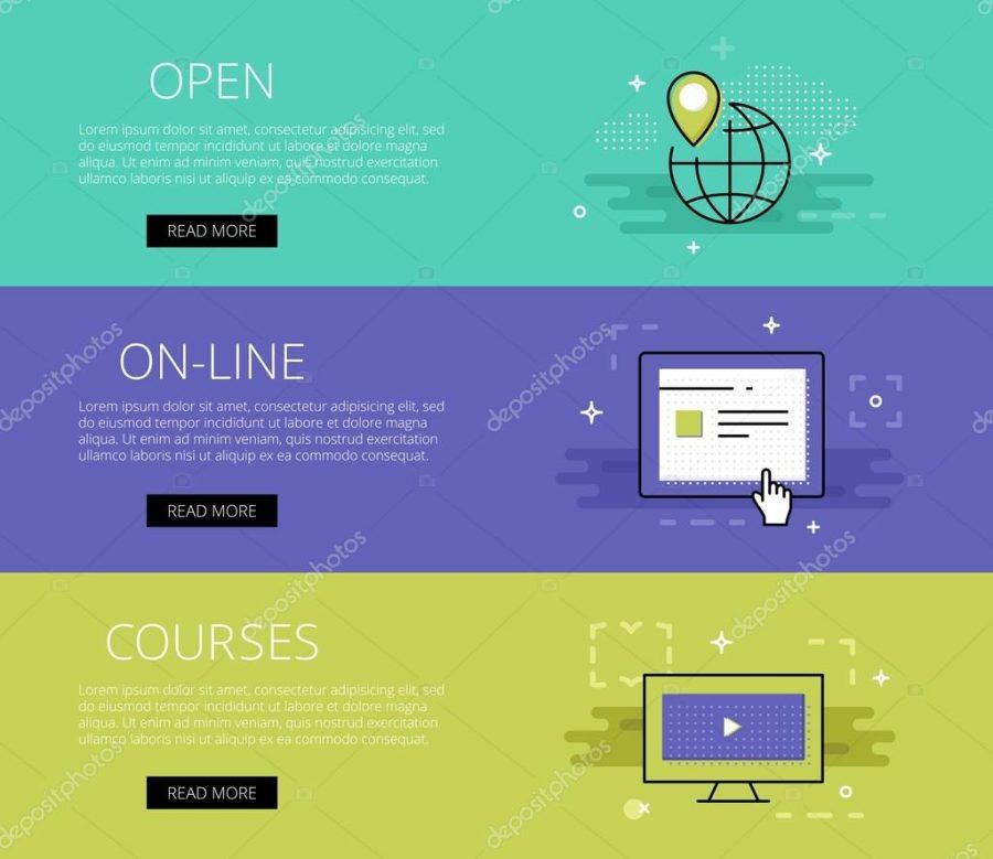 Open On-line Courses. Vector banners set