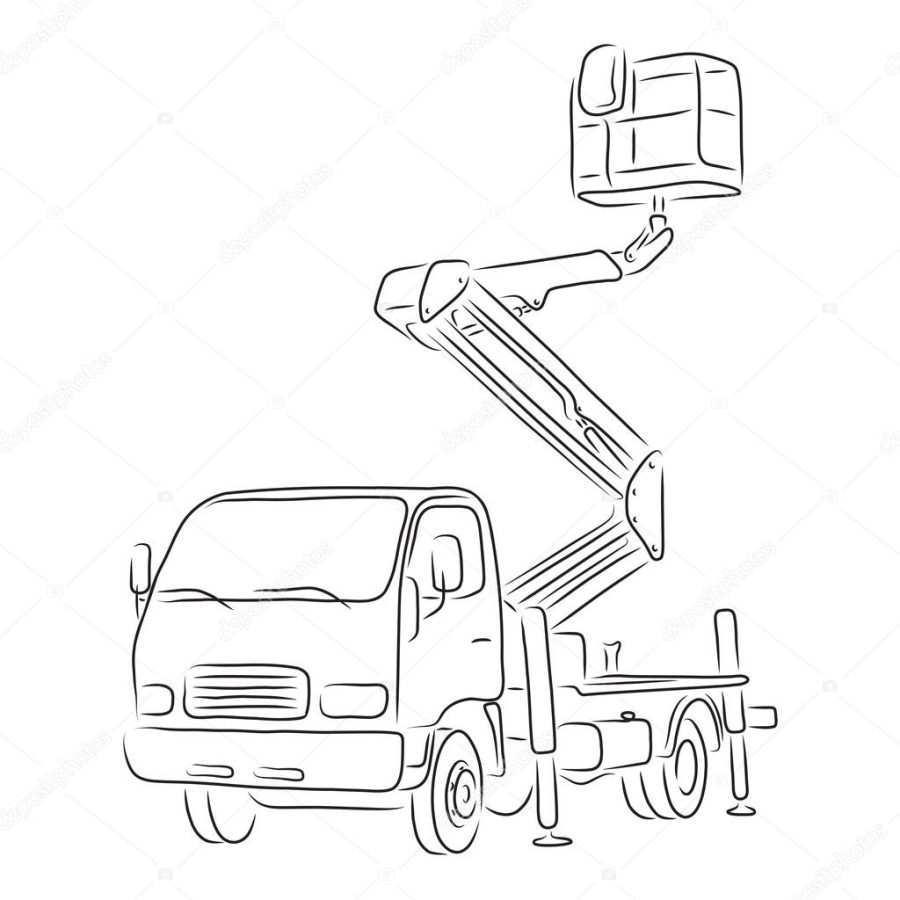 Outline of bucket truck, vector illustration