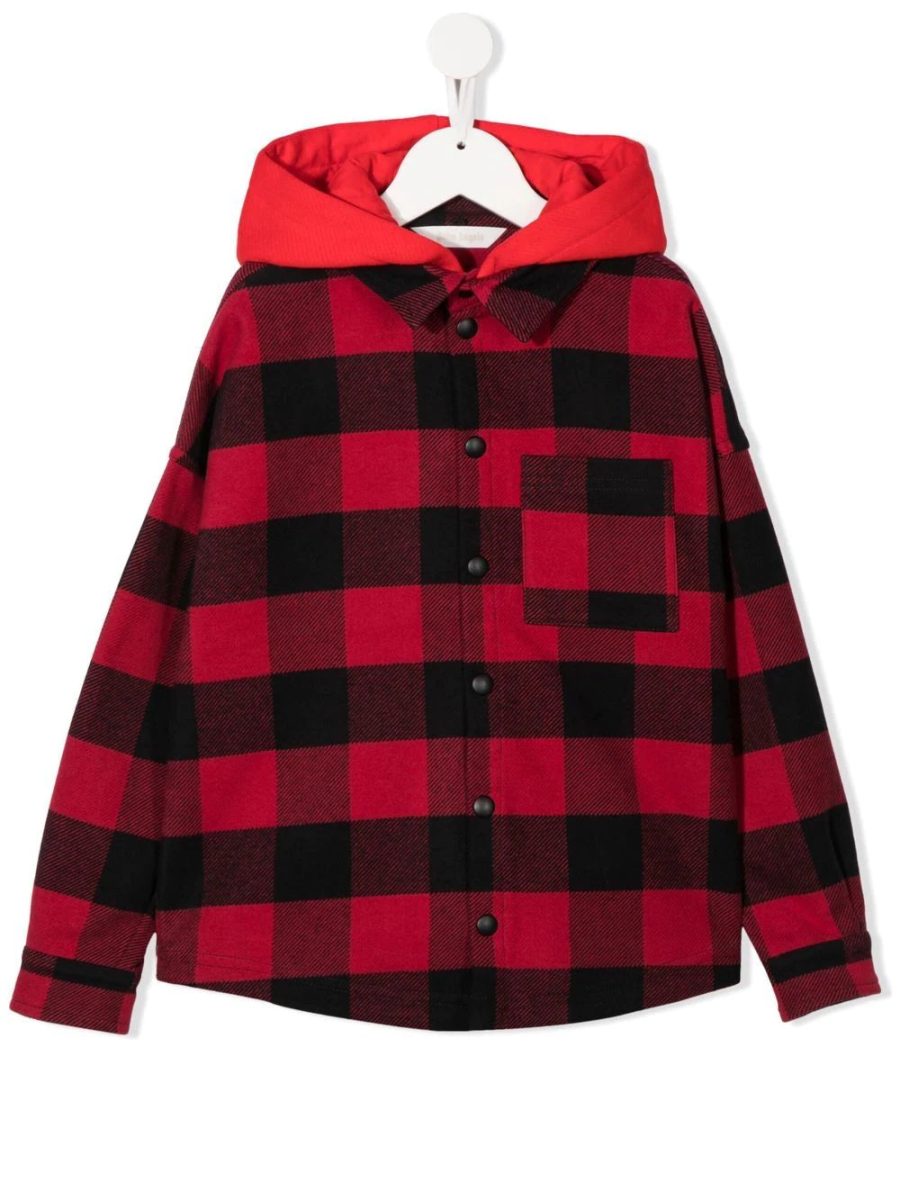 PALM ANGELS KIDS Over-Shirt Hoodie Red Black