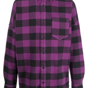 PALM ANGELS Logo-print Checked Shirt Purple/White