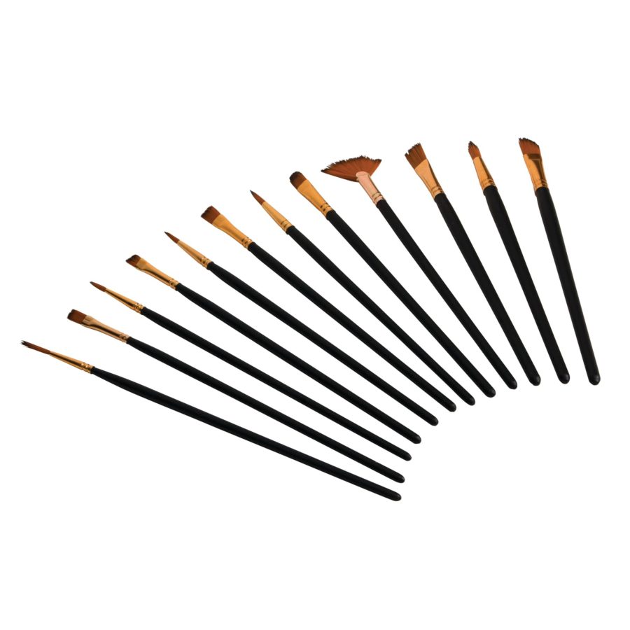 PERFORM TOOL W228 12-Piece Paint Brush Set with Nylon Bristles and Wooden Handles - Ideal for Automotive Detail, Home, and Art Projects