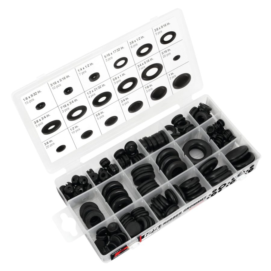 PERFORM TOOL W5214 125pc Rubber Grommet Assortment in Organizer Case for Vehicle Maintenance and Repair in Auto Shops and Garages