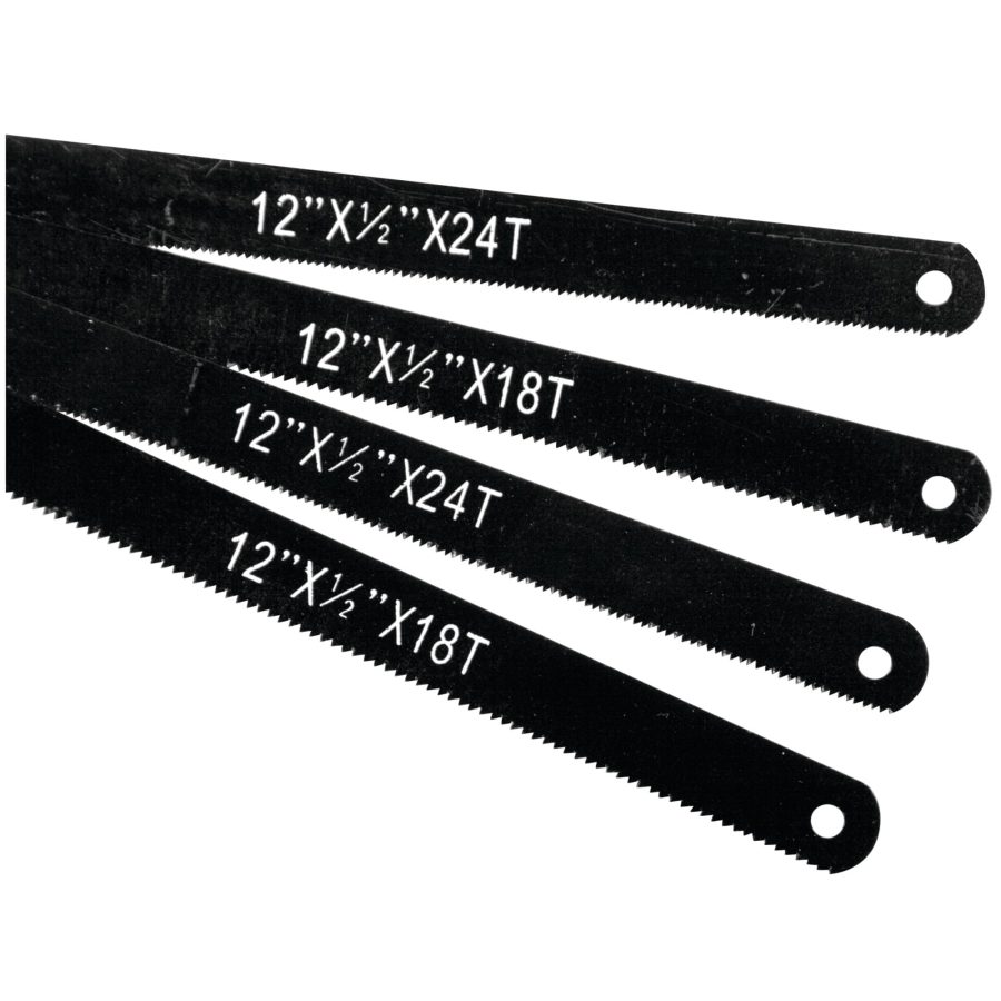 PERFORM TOOL W741C High Carbon Steel Saw Blades - 4 Pack, 18 and 24 Teeth Per-Inch, 12-Inch Length for Efficient Cutting