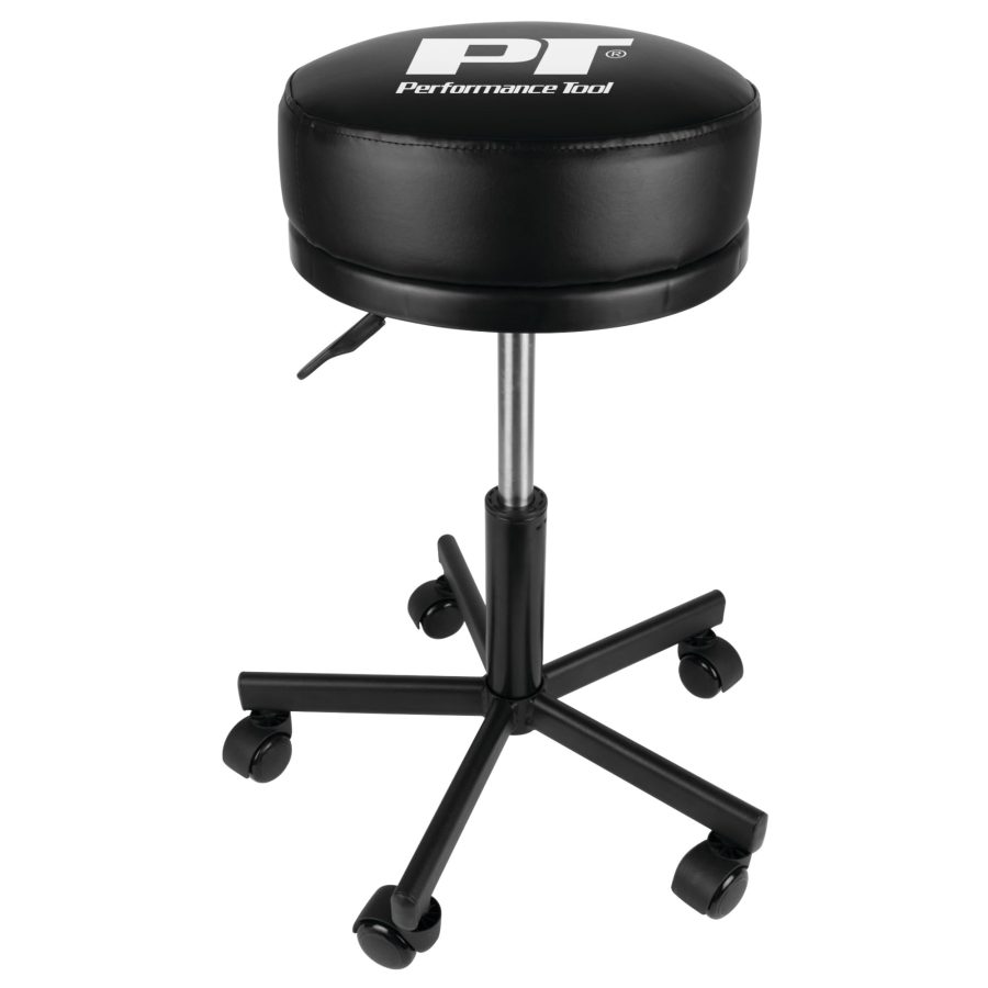 PERFORM TOOL W85033 Extra-Thick Big Top Pneumatic Rolling Shop Stool for Mechanic Garages and Workshops, Black, 19x19x18.5-Inches