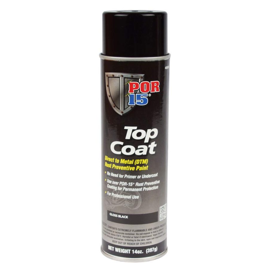 POR 15 45818 Top Coat Spray Paint, Direct to Metal Paint, Long-term Sheen and Color Retention, 15 Fluid Ounces, Gloss Black