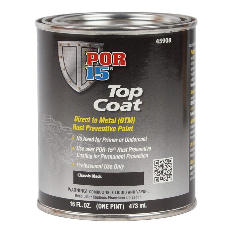 POR 15 45908 Top Coat Paint, Direct to Metal Paint, Long-term Sheen and Color Retention, 16 Fluid Ounces, Chassis Black