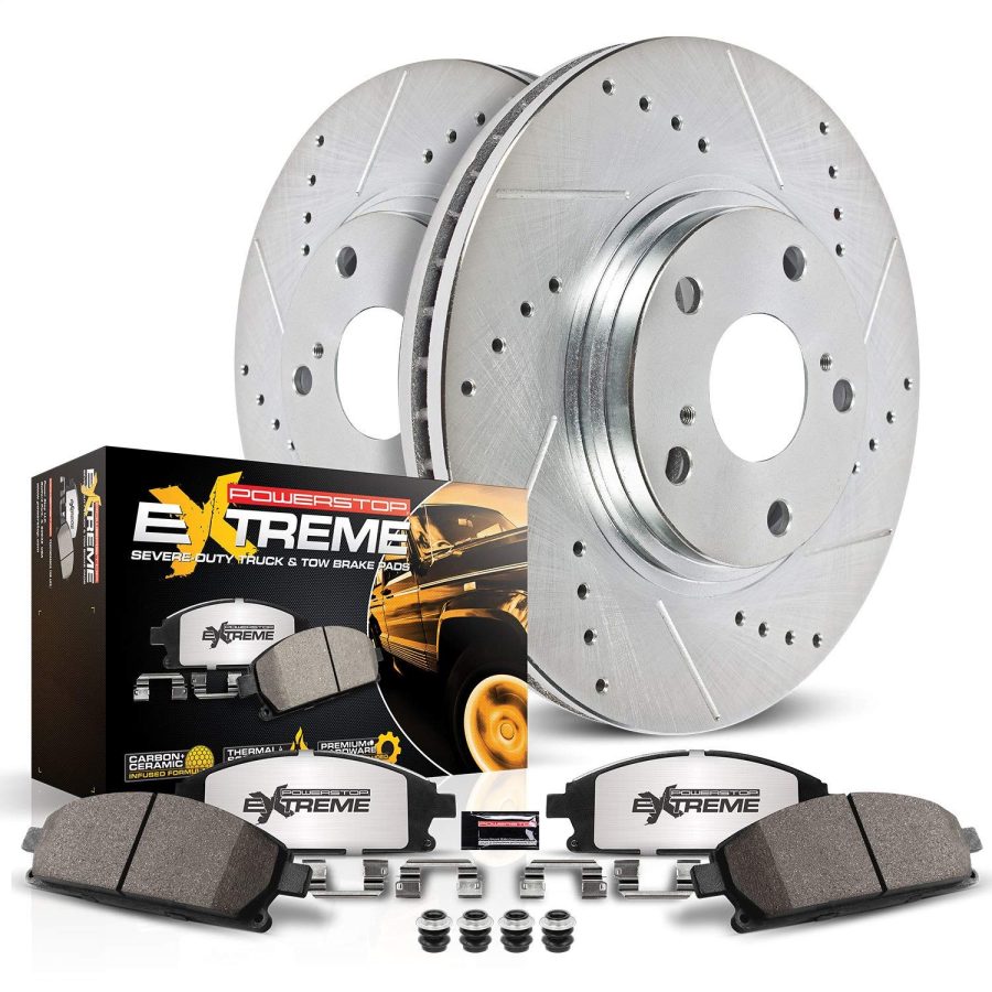 POWERSTOP K137-36 Front Z36 Truck & Tow Brake Kit, Carbon Fiber Ceramic Brake Pads and Drilled and Slotted Brake Rotors For Toyota 4Runner FJ Cruiser Tacoma 6 Lug