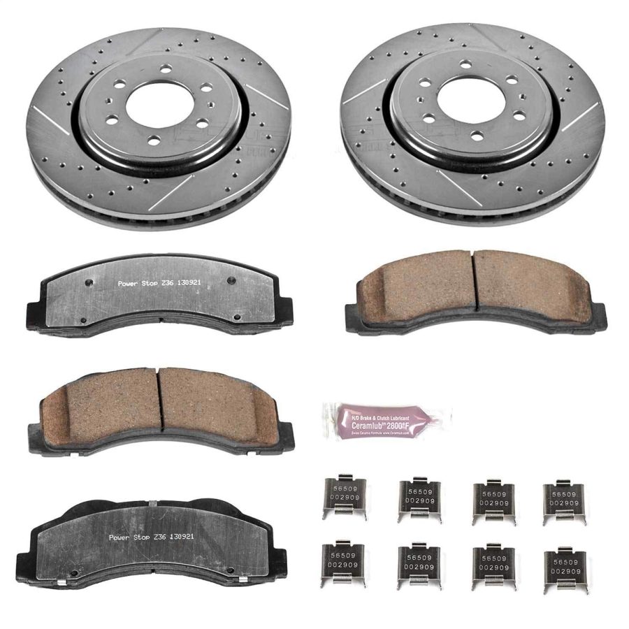 POWERSTOP K3167-36 Z36 Truck and Tow Front Drilled Slotted Brake Rotors and Carbon Fiber Ceramic Pads Brake Kit For Ford Expedition Ford F-150 Lincoln Navigator