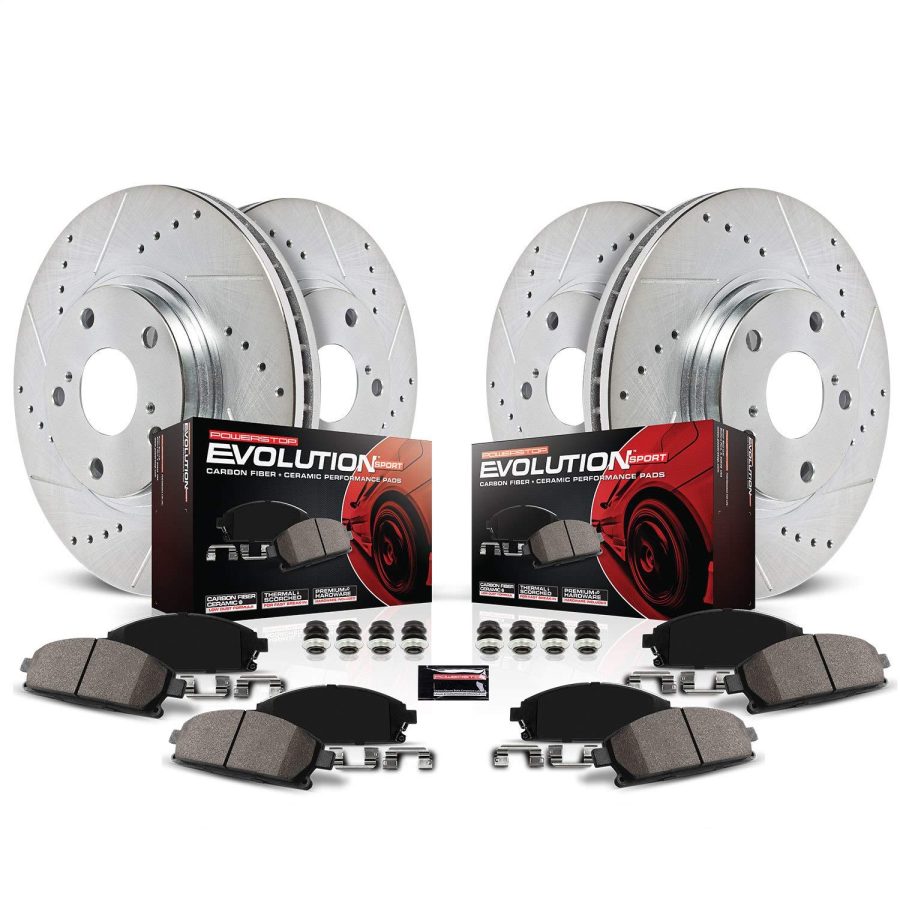 POWERSTOP K7876 Front and Rear Z23 Carbon Fiber Brake Pads with Drilled & Slotted Brake Rotors Kit