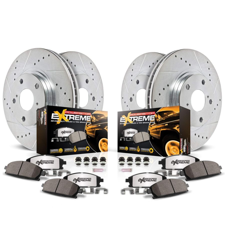 POWERSTOP K8171-36 Front and Rear Z36 Truck & Tow Brake Kit, Carbon Fiber Ceramic Brake Pads and Drilled Slotted Brake Rotors For Escalade Chevy Silverado 1500 Suburban Tahoe Sierra 1500 Yukon