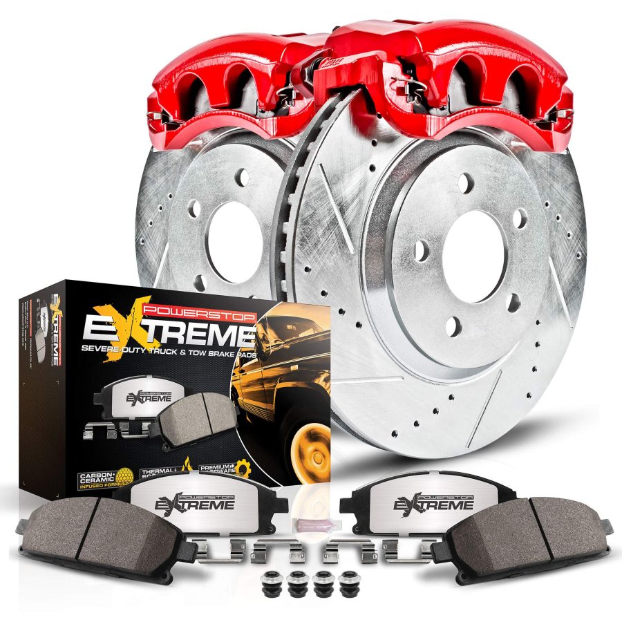 POWERSTOP KC8029-36 Front Z36 Truck & Tow Brake Pad and Rotor Kit with Red Powder Coated Calipers