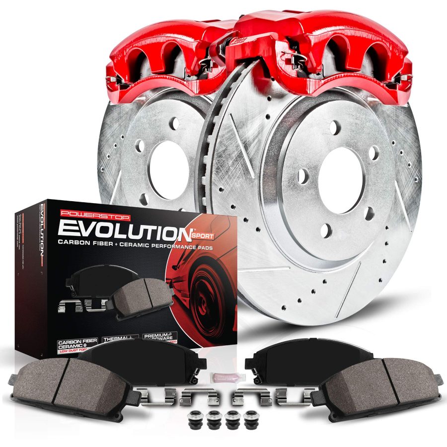 POWERSTOP KC8029 Front Z23 Daily Driver Brake Pad and Rotor Kit with Red Powder Coated Calipers