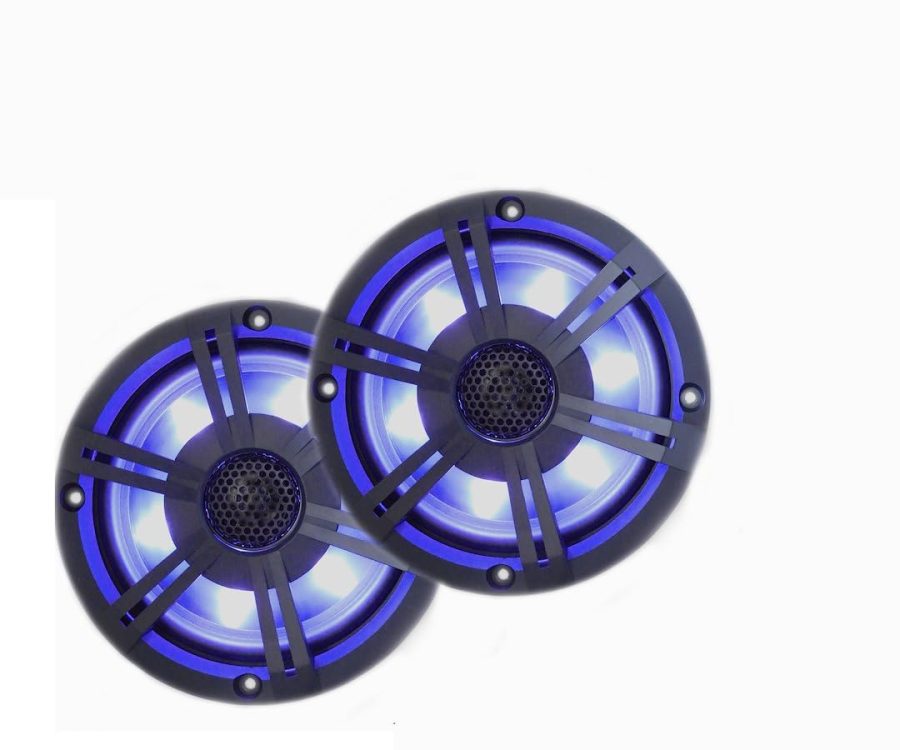 PQN RV652BTBKLD Coaxial Bluetooth Speakers - 6.5 Car Speakers and Boat Speakers with Integrated Amplifier, LED Lights, and Waterproof Design (2 total speakers)