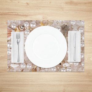 Pearls Shells Starfish Coastal Set Of 4 Placemats - Aperturee